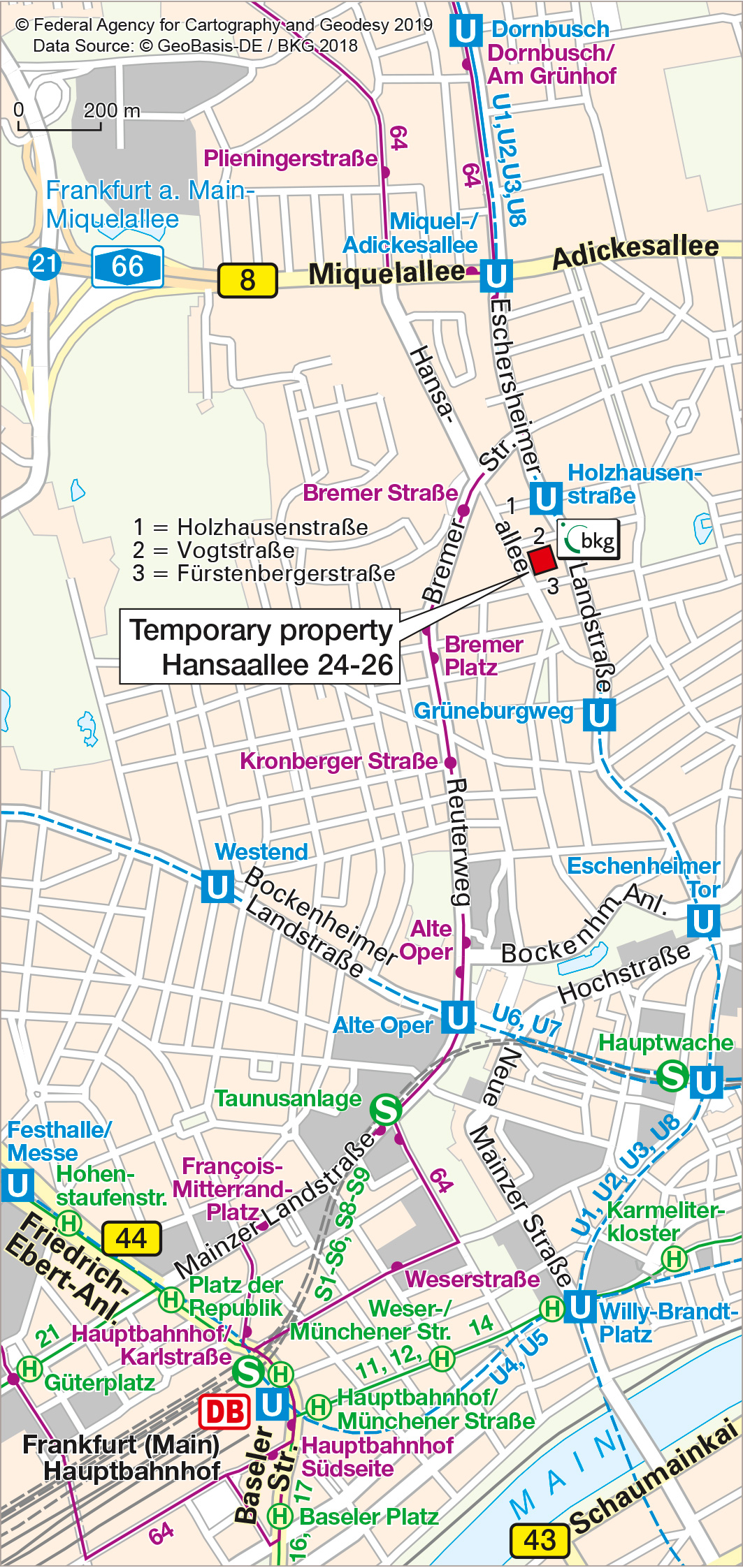 Image shows the location of the temporary property Hansaallee on a detail map