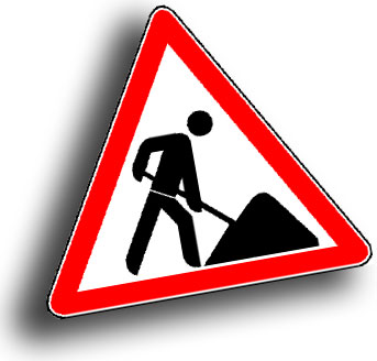 Image shows a traffic sign for a construction site