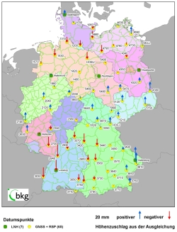 Bild zeigt Höhenzuschläge in den Datumspunkten des DHHN2016