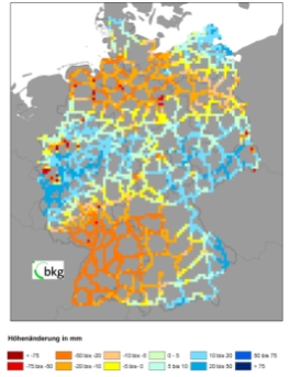 Bild zeigt Höhenänderungen zwischen DHHN92 und DHHN2016