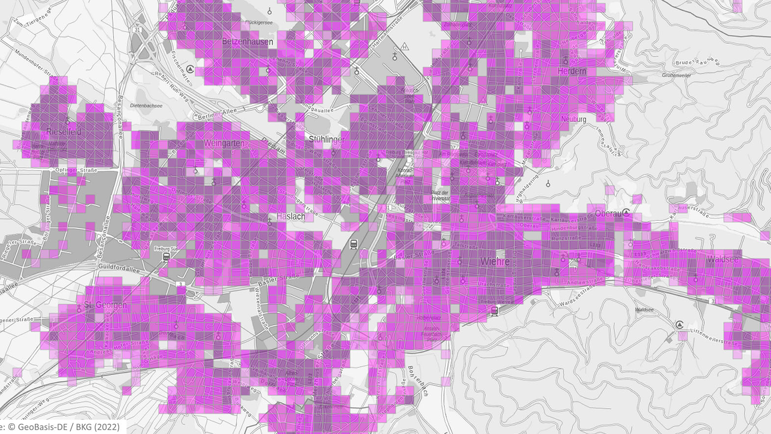 Bild zeigt einen visualisierten Ausschnitt aus den Gitter Haushalte Einwohner Bund