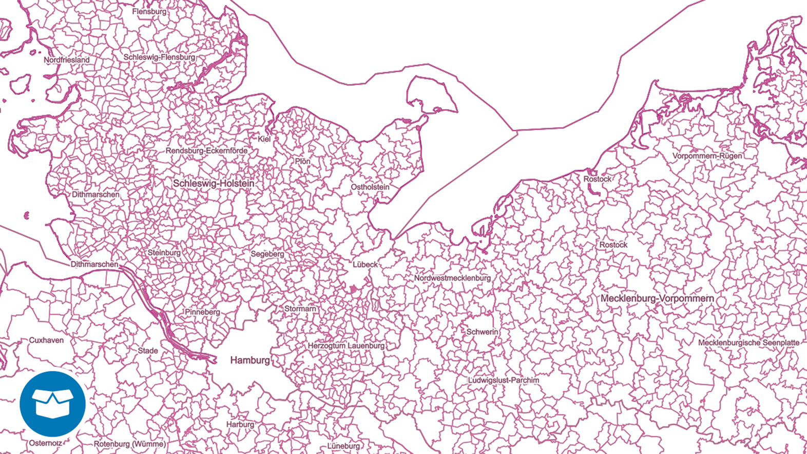 Bild zeigt einen Ausschnitt aus dem Datensatz der Verwaltungsgebiete im Maßstab 1 : 250 000