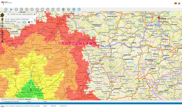 Bild zeigt einen Kartenausschnitt von Deutschland mit Erreichbarkeitsanalysen