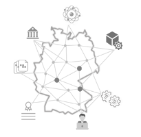 Veranschaulichung von Vernetzung auf einem Gebietsumriss Deutschlands Veranschaulichung von Vernetzung auf einem Gebietsumriss Deutschlands