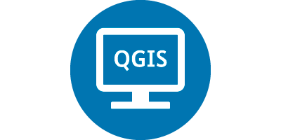 Das Logo zeigt eine Skizze eines Bildschirms, auf dem "QGIS" zu lesen ist (verweist auf: Modul M-SW-1: Karten zeichnen und Geodaten verarbeiten leicht gemacht – die freie Software QGIS)