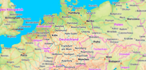 verweist auf: National Bild zeigt einen Ausschnitt einer Europakarte mit Fokus auf Deutschland (verweist auf: National)
